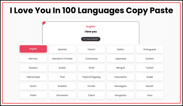 I Love You In 100 Languages Copy Paste